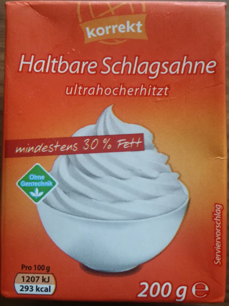 Haltbare Schlagsahne ultrahocherhizt