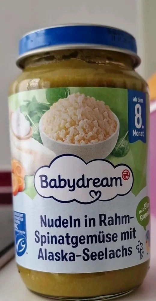 Nudeln in Rahm Spinatgemüse mit Alaska Seelachs (ab 8. Monat)