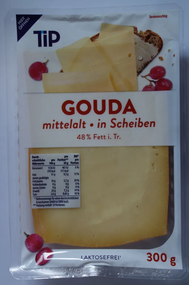 Gouda mittelalt, in Scheiben
