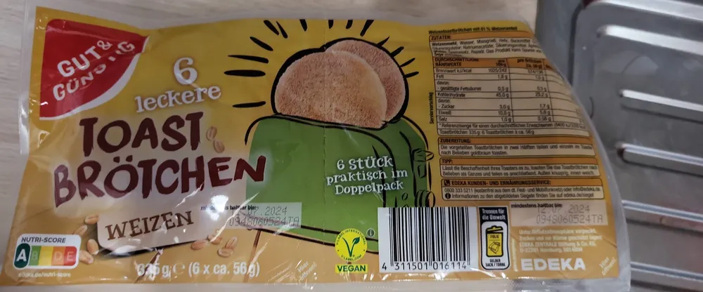 Toast Brötchen - Weizen (2x 3 Stück, 235 g; pro 3 Stück aufgeführt)
