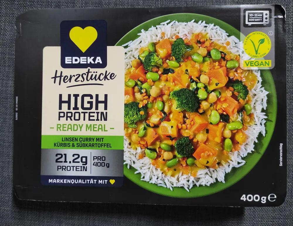 HIGH PROTEIN - READY MEAL - LINSEN CURRY MIT KÜRBIS & SÜBKARTOFFEL