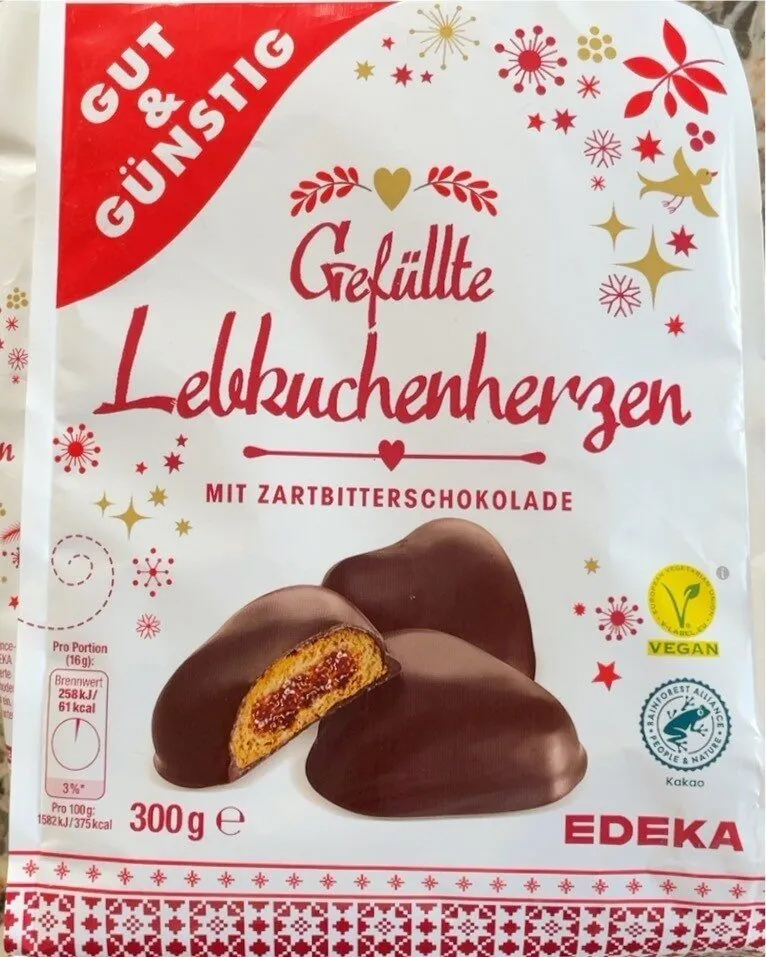 gefüllte Lebkuchenherzen mit Zartbitterschokolade