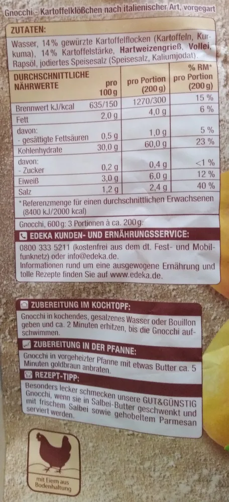 Gnocchi-Kartoffelröllchen nach italienischer Art, vorgegart