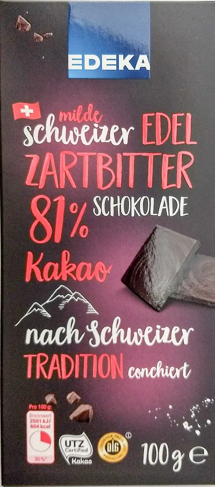 milde Schweizer Edel Zartbitterschokolade