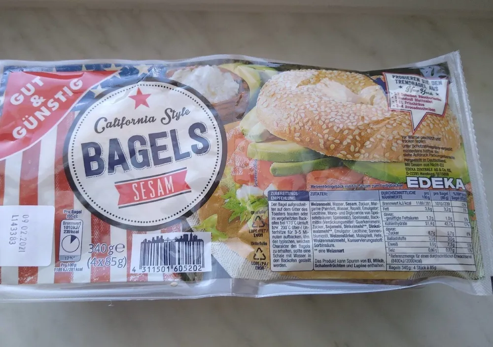 Edeka Gut & Günstig California Style Bagels Sesam
