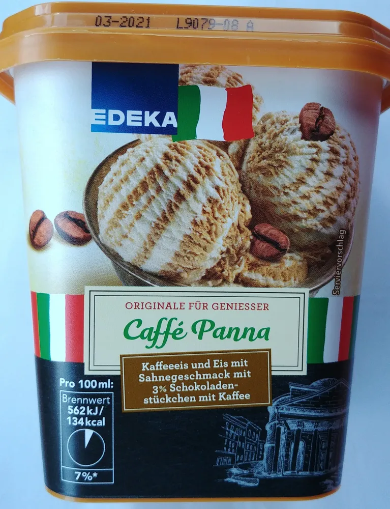 Kaffeeeis und Eis mit Sahnegeschmack mit 3% Schokoladenstückchen mit Kaffee.