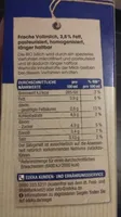 Frische Vollmilch, 3,8% Fett, pasteurisiert, homogenisiert, länger haltbar