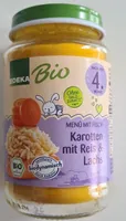 Menü mit Fisch Karotten mit Reis und Lachs