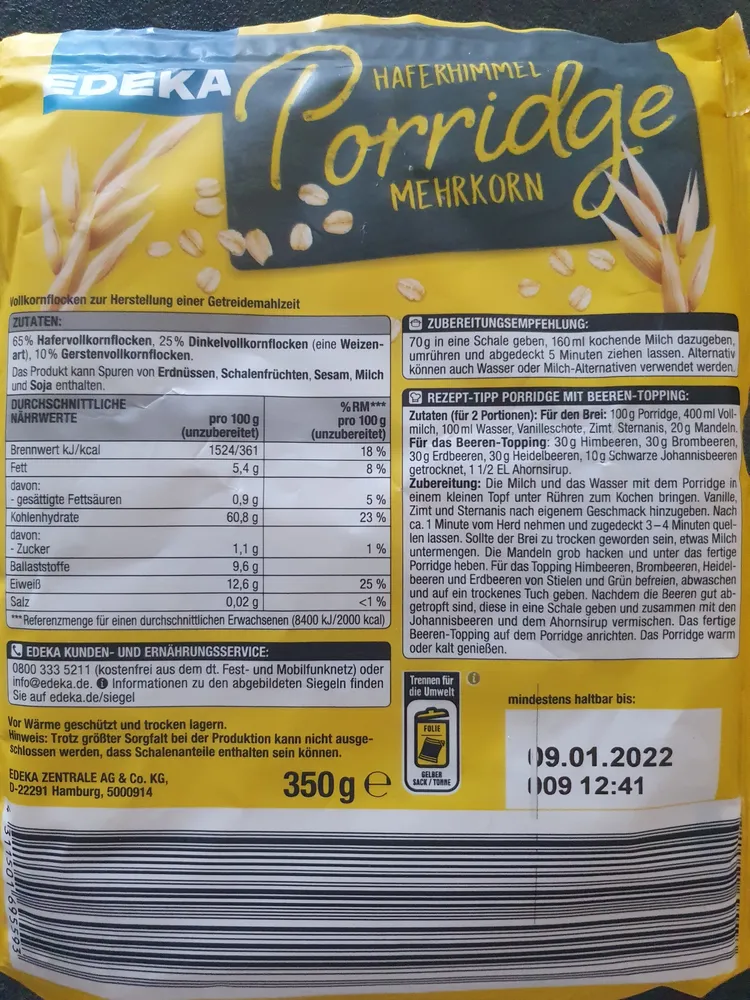 Haferhimmel Porridge Mehrkorn