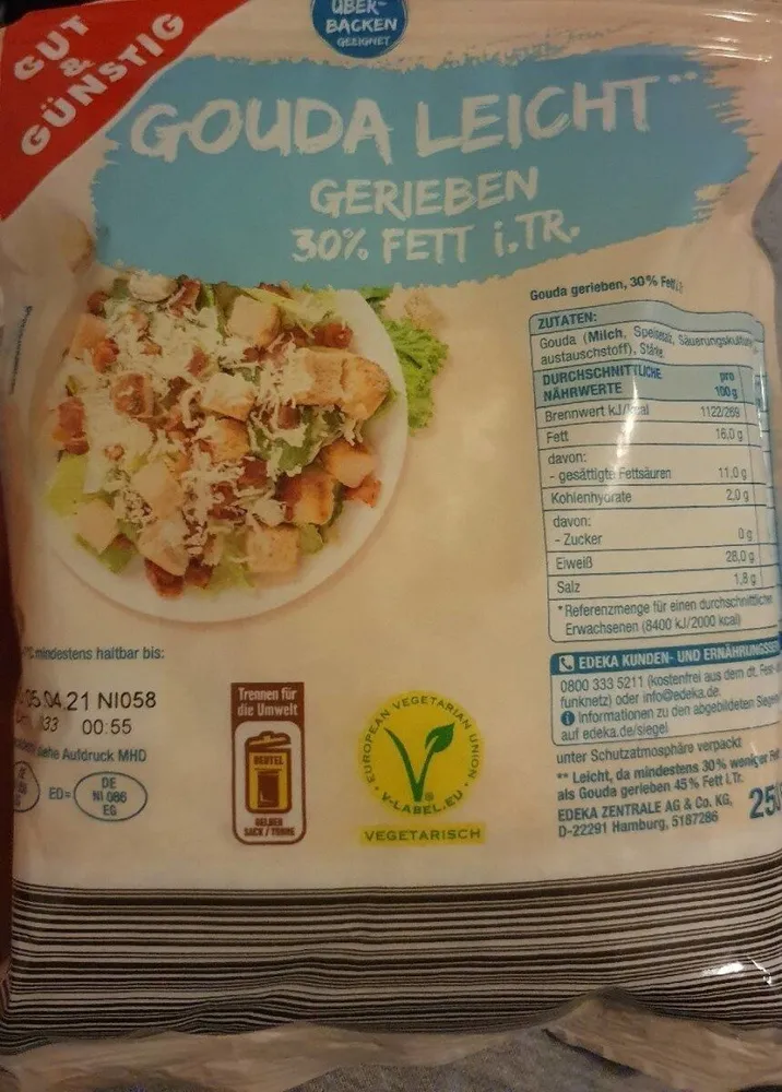 Gouda Leicht gerieben 30% Fett i.Tr.