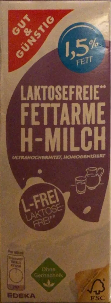 Laktosefreie fettarme h- Milch 1,5