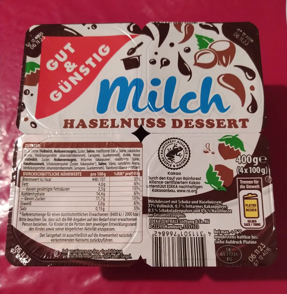 Milch Haselnuss Desert