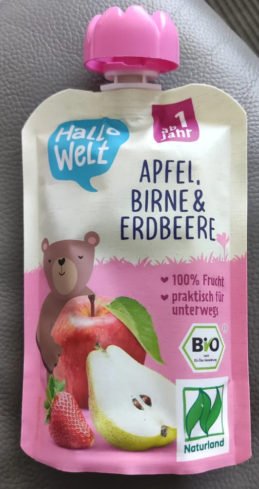 Bio-Fruchtmus - Apfel, Birne & Erdbeere