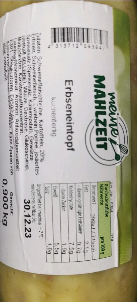 EDEKA meine Mahlzeit Erbsensuppe 900g 3.79€ 1kg 4.42€