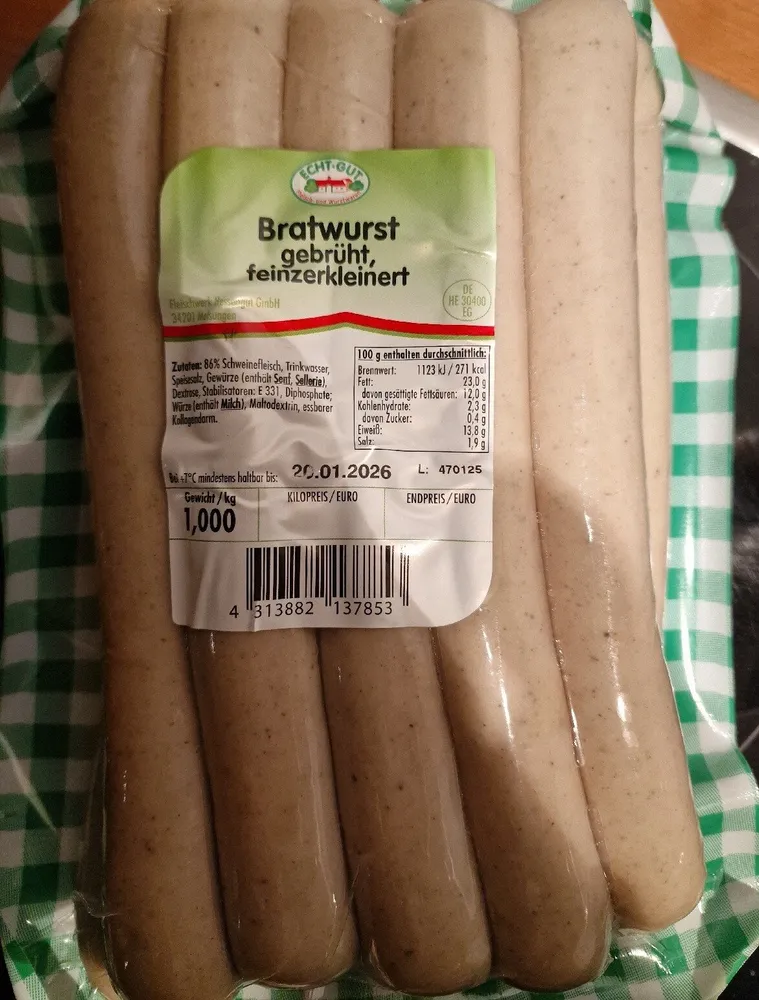 Bratwurst, gebrüht