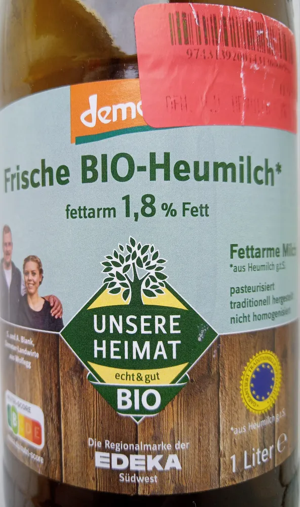 Frische Bio-Heumilch g.t.S. Fettarm 1,8 % Fett