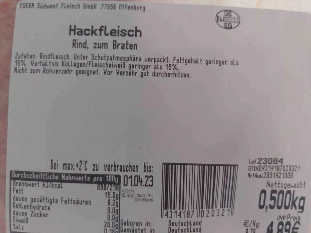 Hackfleisch, Rind