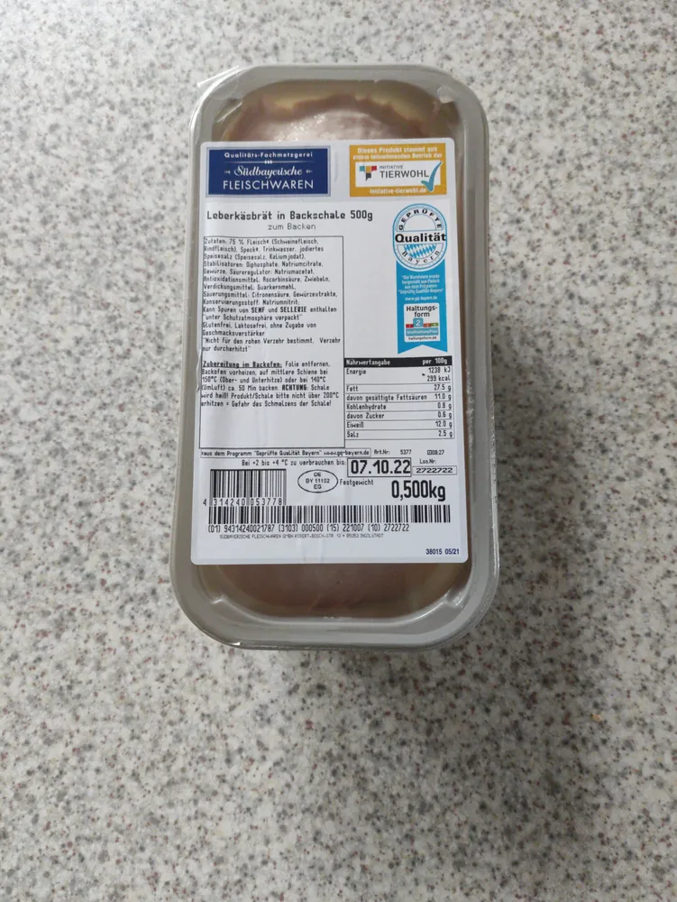 Leberkäsbrät in Backschale