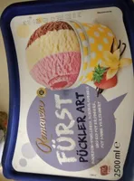 FÜRST PÜCKLER ART BOURBON-VANILLEEIS, SCHOKOLADENEIS UND EIS MIT ERDBEERE, MIT SAHNE VERFEINERT