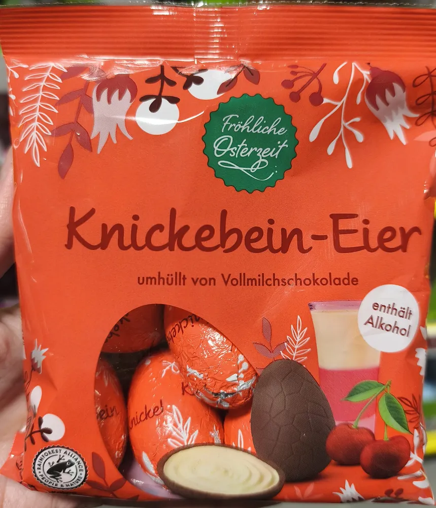 Knickebein-Eier umhüllt von Vollmilchschokolade