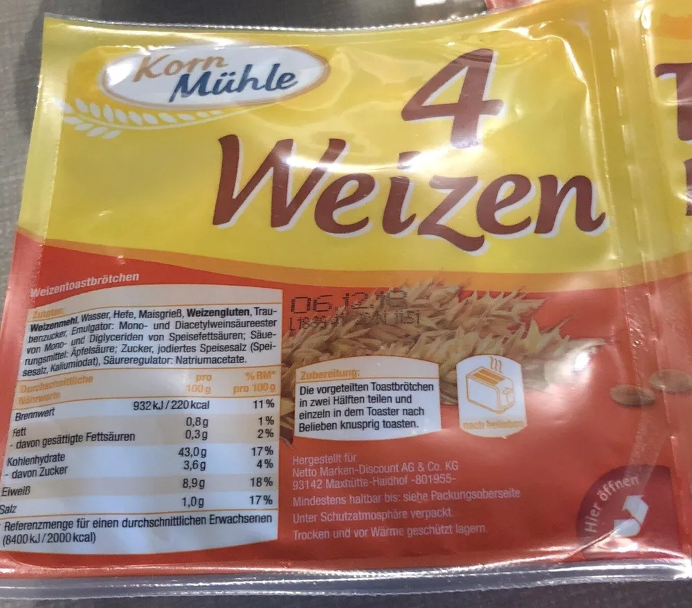 4 Weizentoastbrötchen