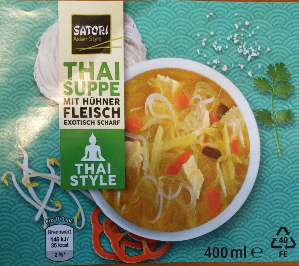 Thai Suppe exotisch scharf mit Hühnerfleisch