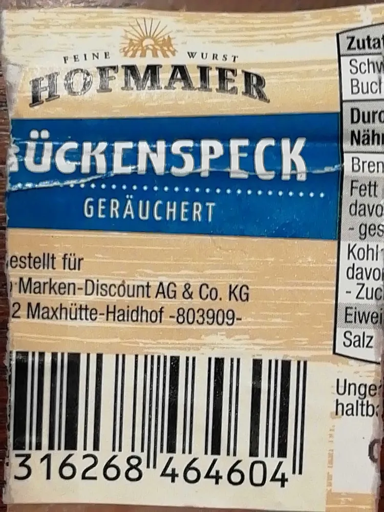 Rückenspeck, geräuchert