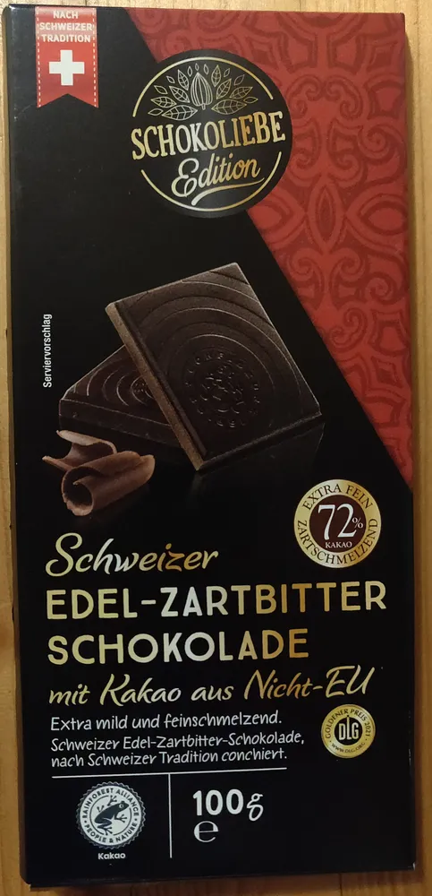 Schweizer Edel Zartbitter Schokolade
