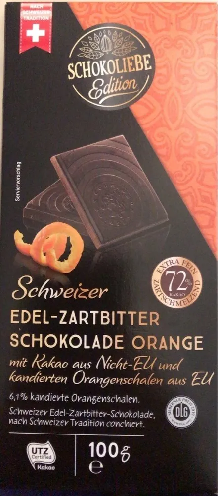 Schweizer Edel-Zartbitter Scokolade Orange