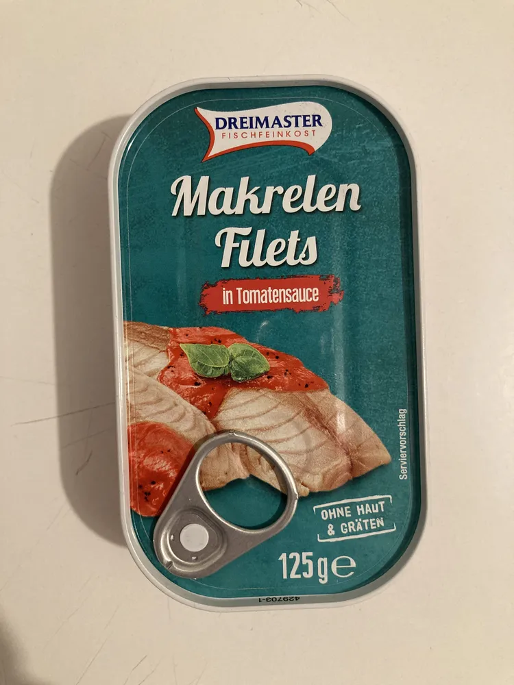 Dreimaster Fischfeinkost Makrelenfilets in Tomatensauce ohne Haut und Gräten 4316268629348