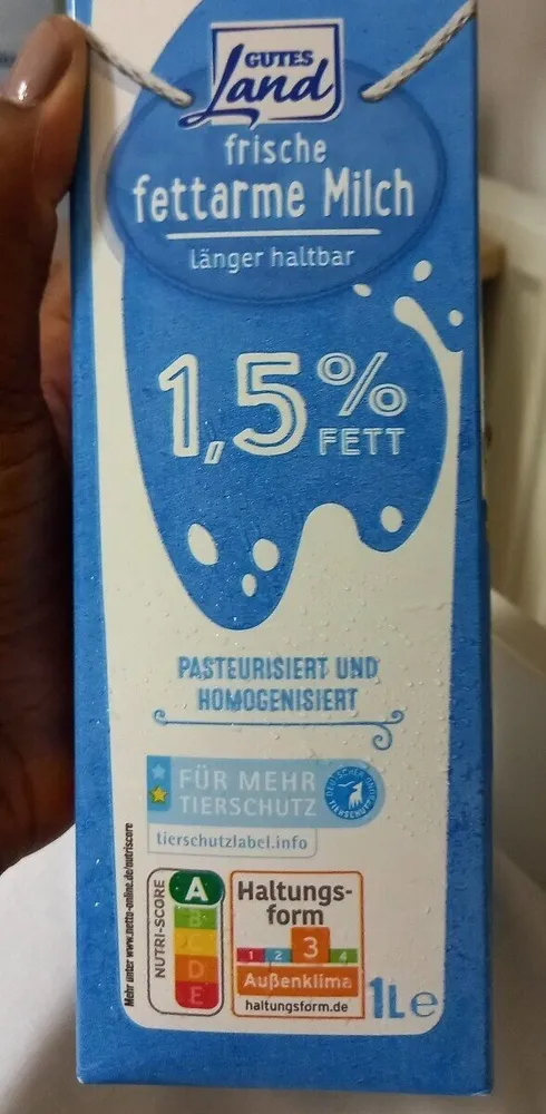 frische fettarme Milch 1,5% fett länger haltbar