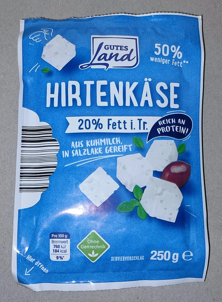 netto Gutes Land Hirtenkäse 20 % Fett 250g 1.89€ 1kg 7.56€