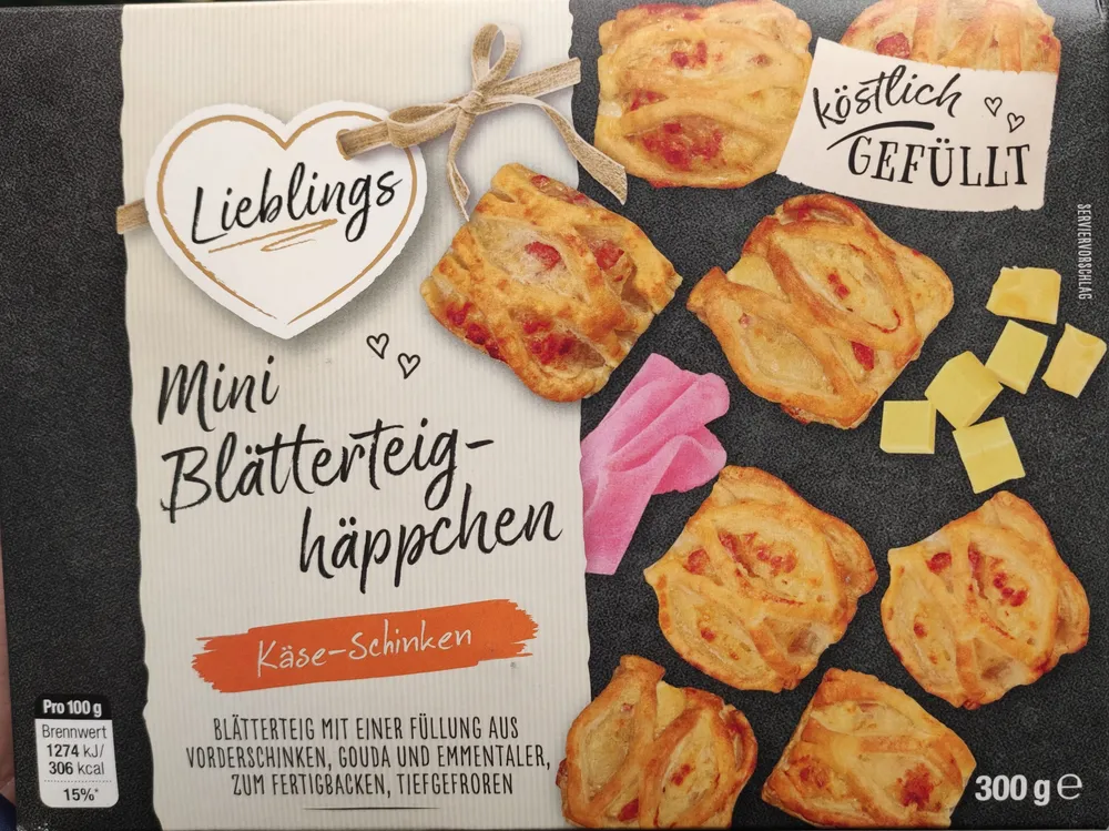 Mini Blätterteighäppchen Käse-Schinken