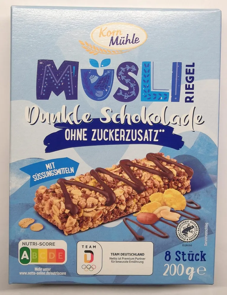 Müsliriegel Dunkle Schokolade ohne Zuckerzusatz