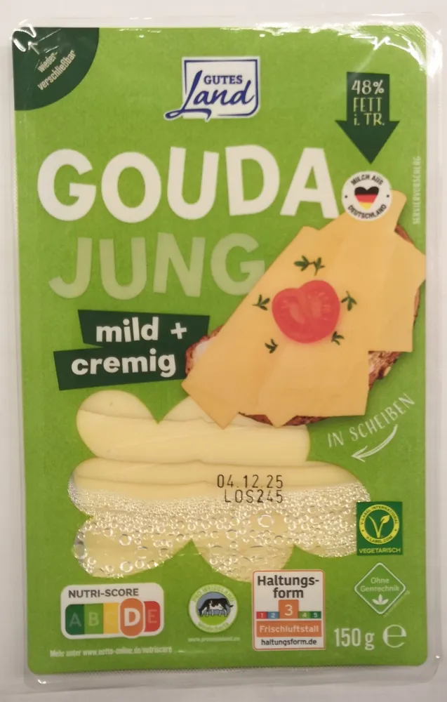Gouda jung in Scheiben, 48% F.i.Tr., GUTES LAND