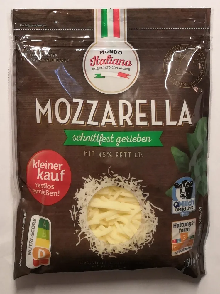 Mozzarella schnittfest gerieben