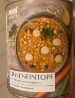 Linseneintopf mit Würstchenscheiben