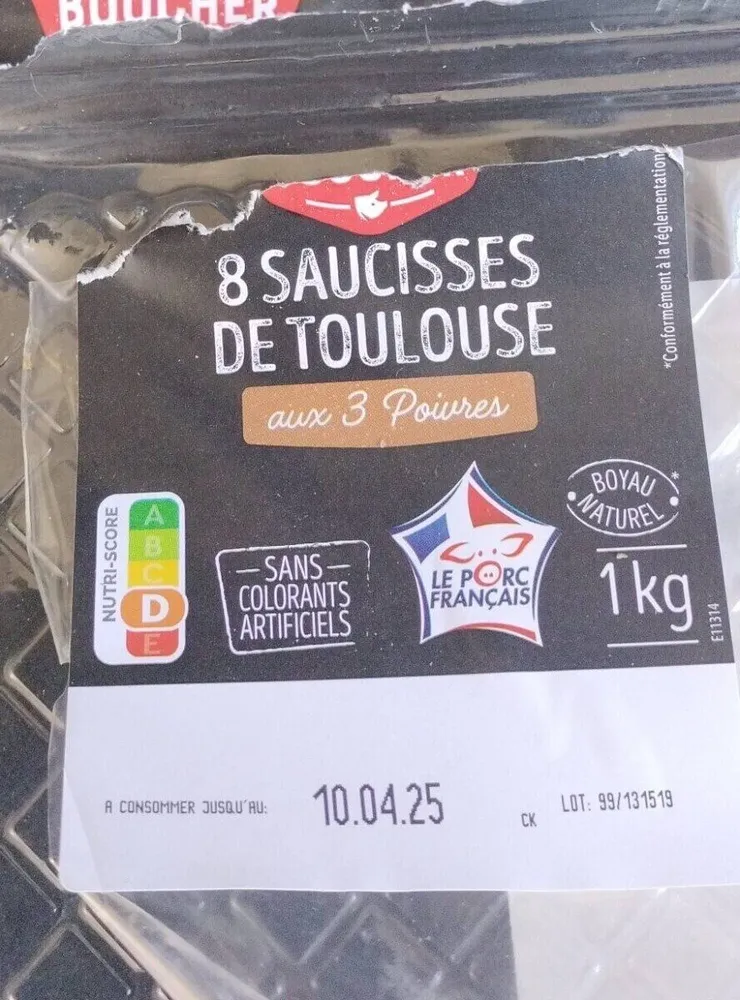 8 SAUCISSES DE TOULOUSE aux 3 Poivres
