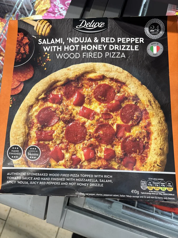 Salami, ‘Nduja & Red Pepper With Hot Honey Drizzle Wood Fired Pizza