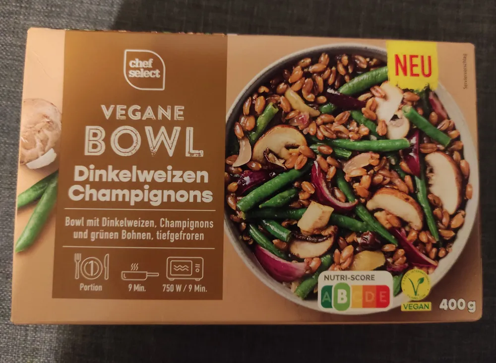 Vegane Bowl Dinkelweizen Champignons