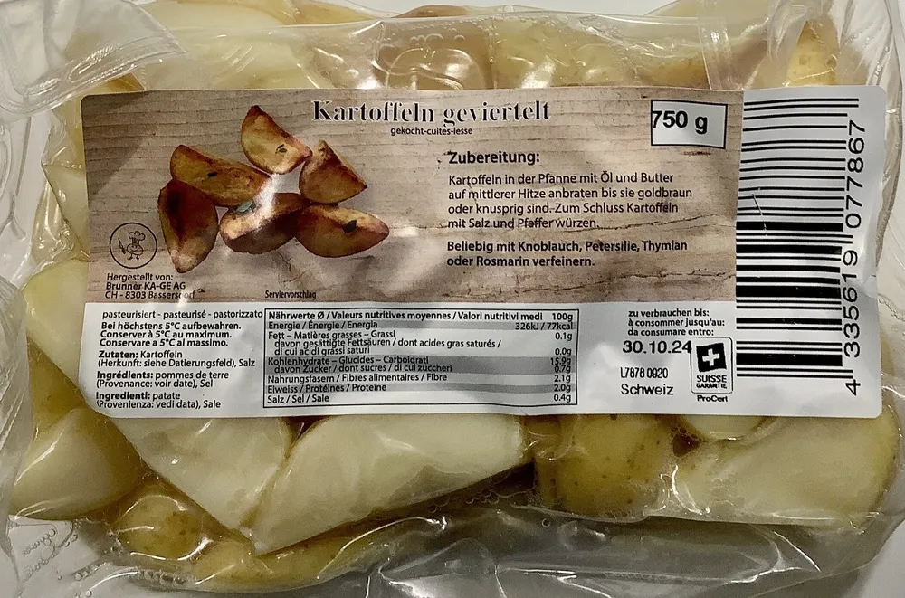 Quartiers de pommes de terre cuites
