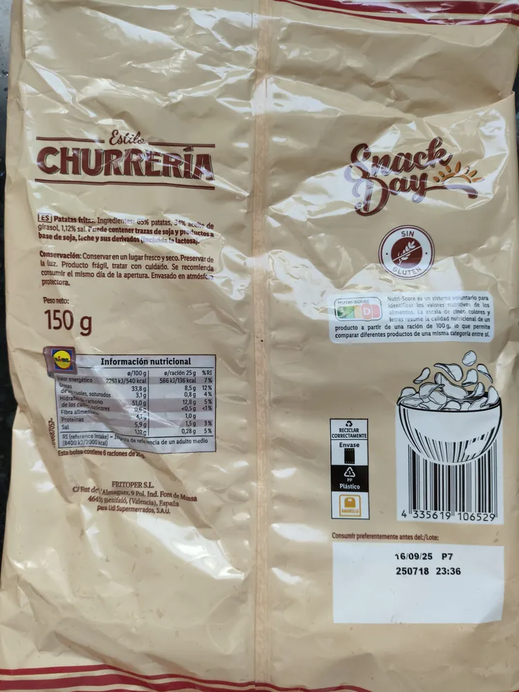 Patatas fritas estilo churreria