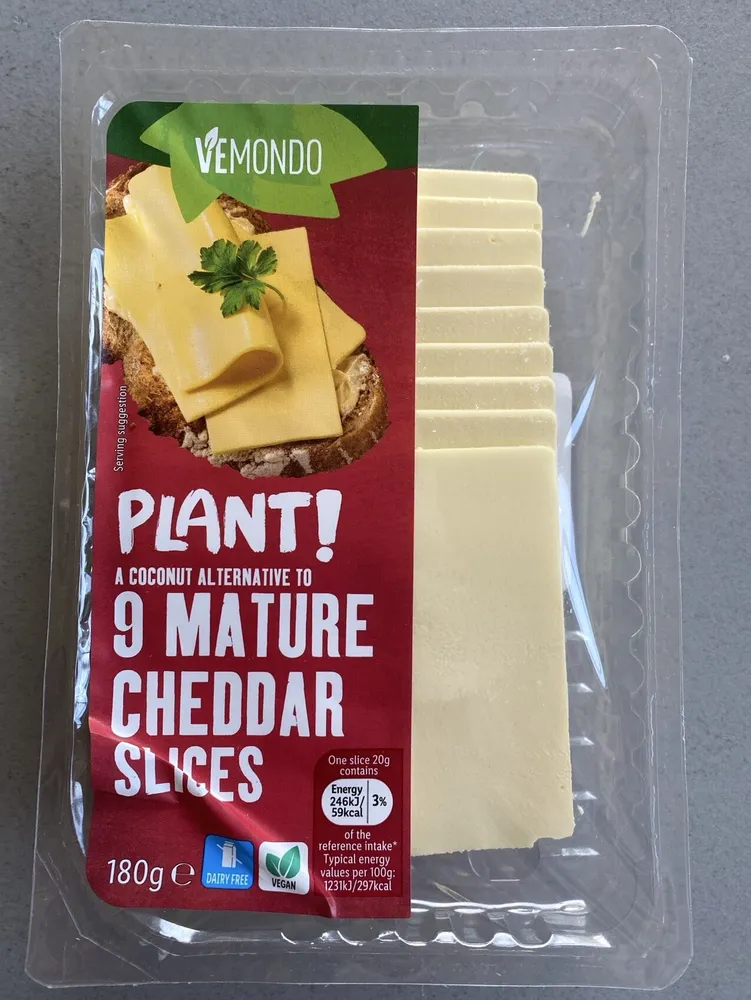 Coconut alternative to mature cheddar slices