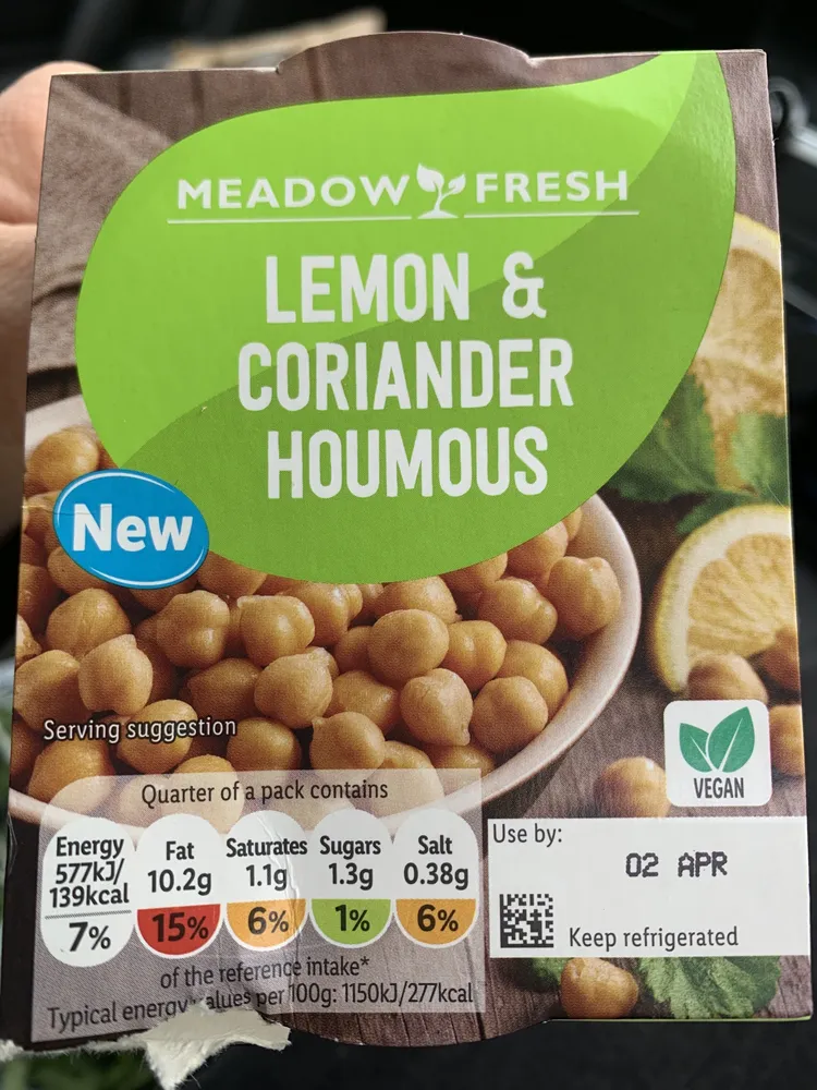 11 New MEADOW FRESH LEMON & CORIANDER HOUMOUS Serv