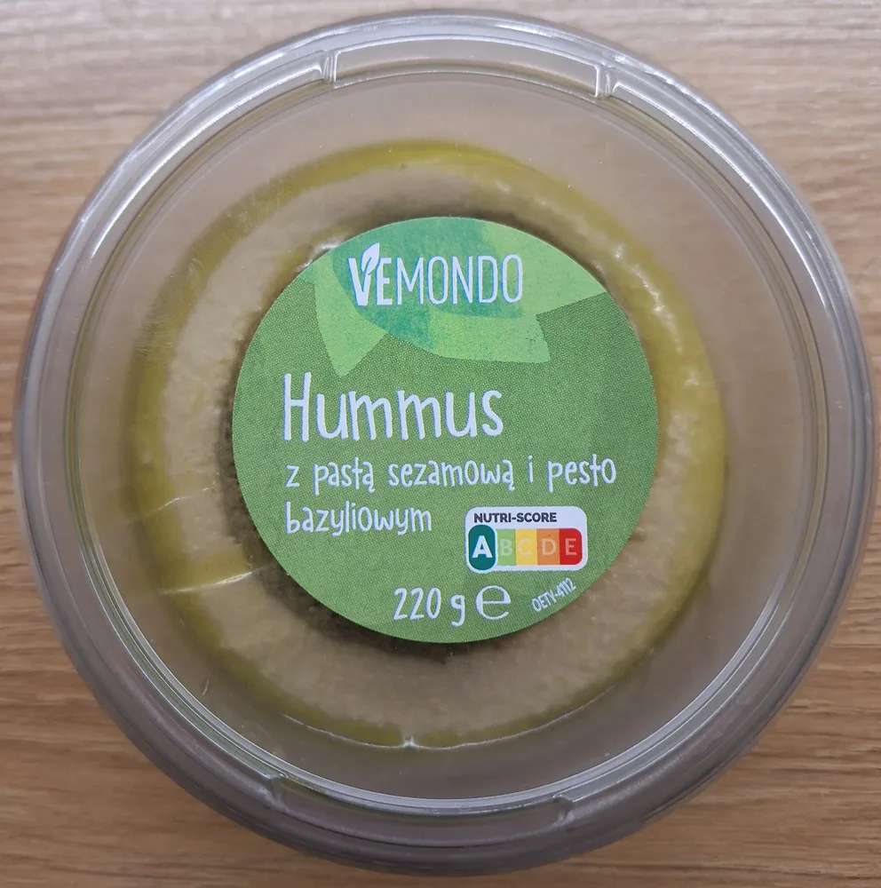 Hummus z pastą sezamowa i pesto bazyliowym