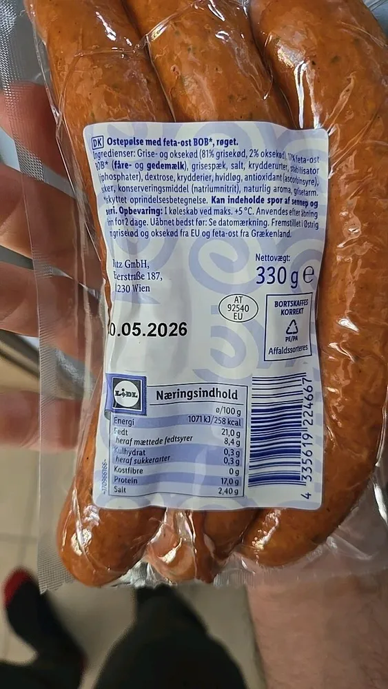 Ostepølse med feta-ost BOB, røget
