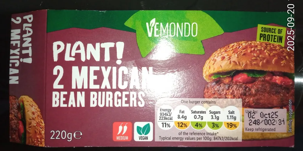 2 Mexican bean burgers