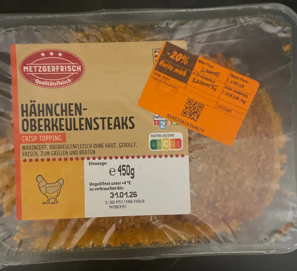 Hähnchen Oberkeulensteaks Crisp Topping
