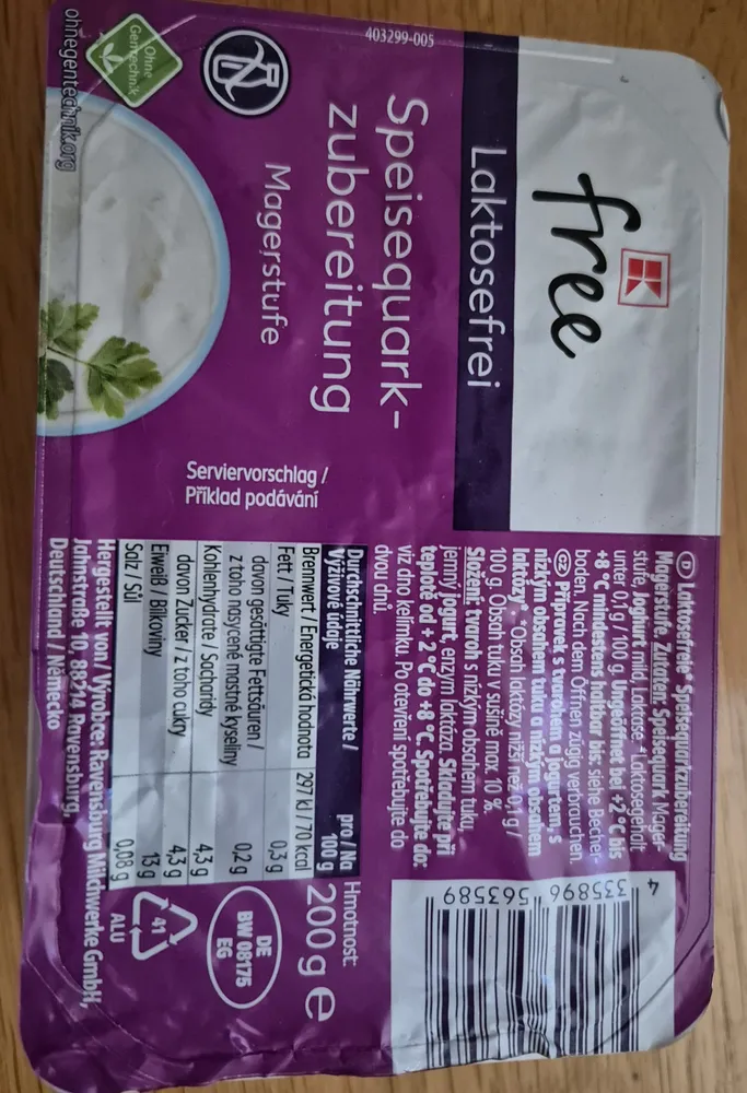 Speisequarkzubereitung laktosefrei