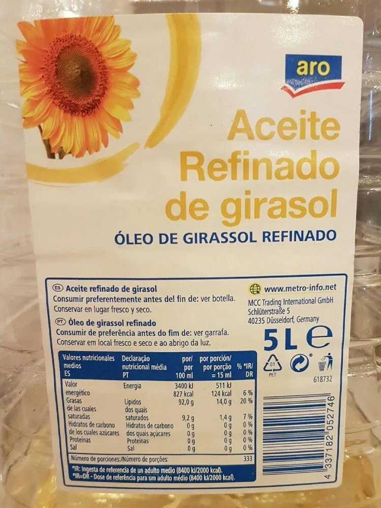 Aceite refinado de girasol
